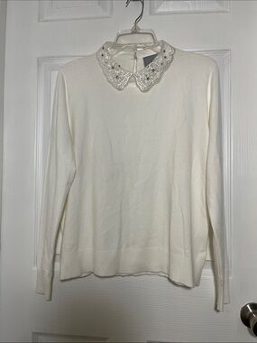 Liv Milano Women’s Cream Embellished Collar Sweater